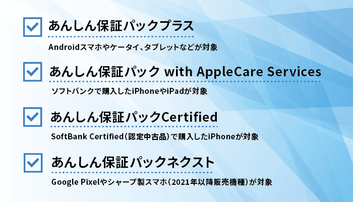 「あんしん保証パック」サービスの種類を説明する画像