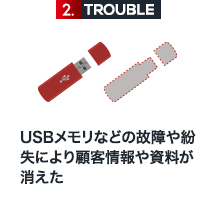 2 USBメモリなどの故障や紛失により顧客情報や資料が消えた