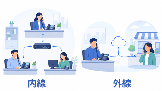 内線と外線の違いを示すイメージ