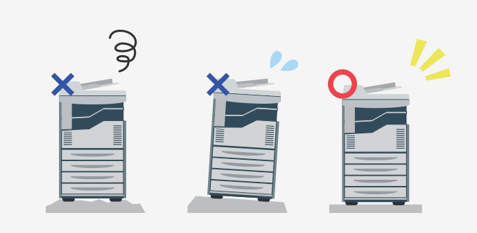 コピー機を水平で安定した場所に設置しているイメージ