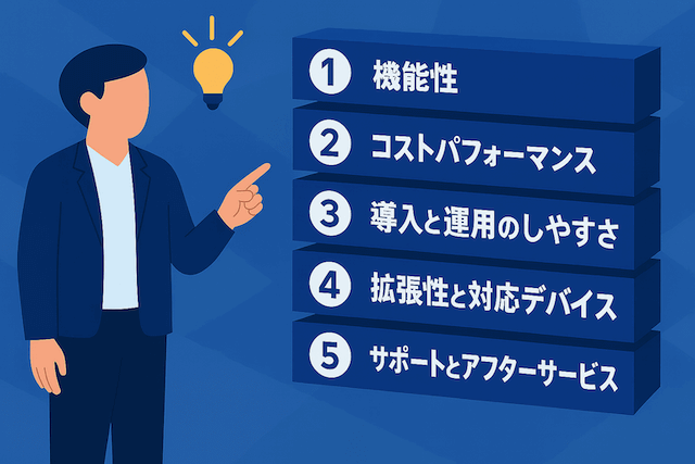 エンドポイントセキュリティを選ぶ際に重要な5つのポイントを、図解付きでわかりやすく表現