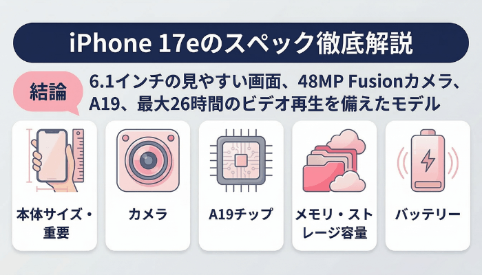iPhone 17eのスペック解説｜サイズ・カメラ・性能・バッテリー