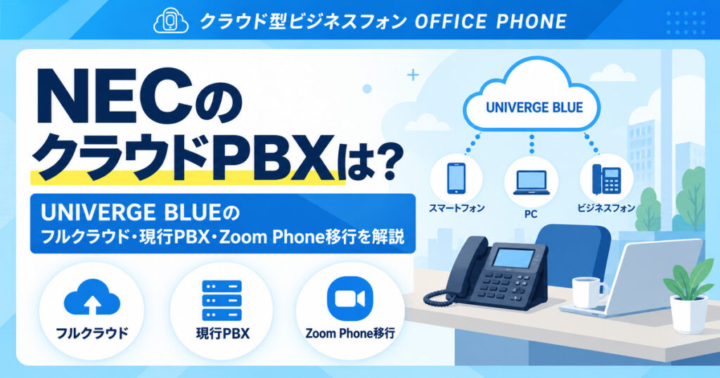 NECのクラウドPBXとUNIVERGE BLUEを解説するアイキャッチ