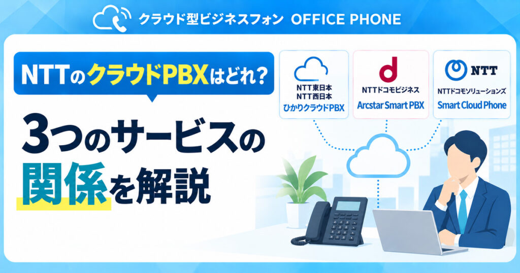 NTTのクラウドPBX3サービスの関係を解説するアイキャッチ